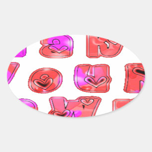 Make Your Own Hearts Art Print Design Oval Sticker