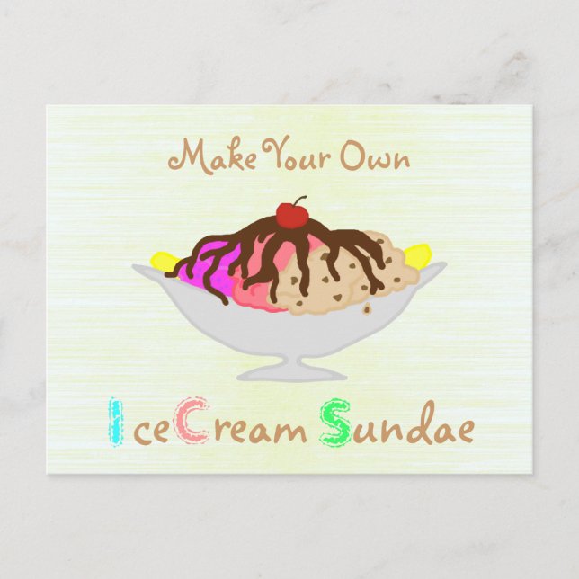 Make Your Own Ice Cream Sundae Party Invitation Postcard (Front)