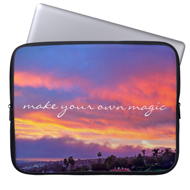 Make Your Own Magic Yellow Pink Blue Sunset Photo Laptop Sleeve (Front)