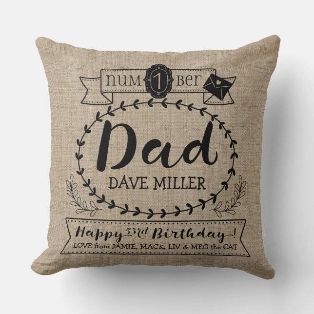Make Your Own Number 1 Dad Birthday Cute Monogram Cushion (Front)