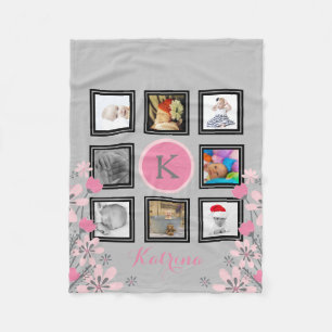 Make Your Own Personalised   8 Photo Collage Pink Fleece Blanket