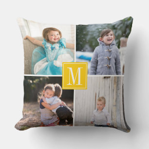 Make your own photo collage and monogram yellow cushion