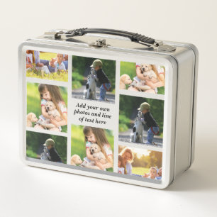 Make your own photo collage and text metal lunch box