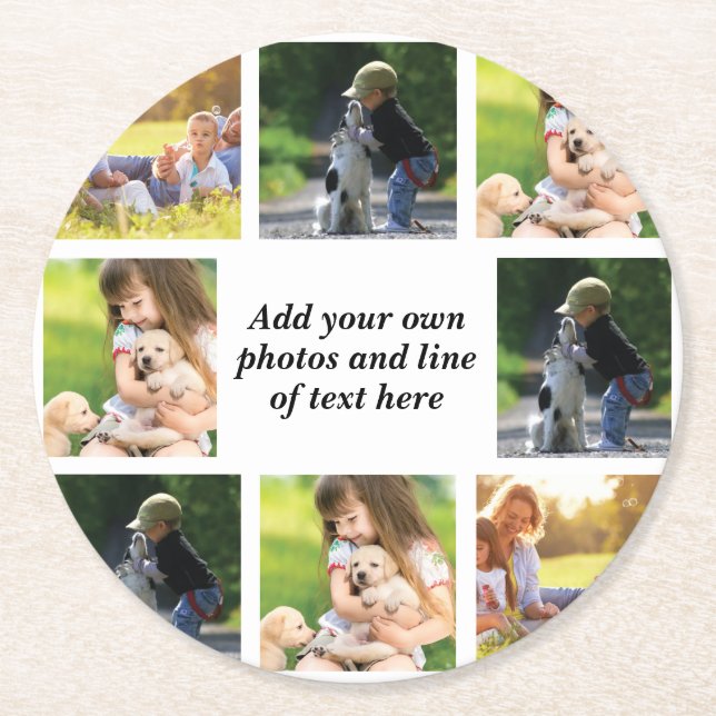 Make your own photo collage and text  round paper coaster (Front)