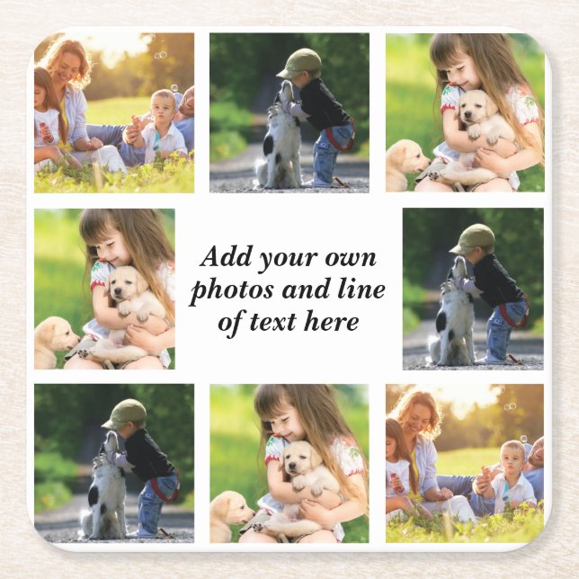 Make your own photo collage and text  square paper coaster (Front)
