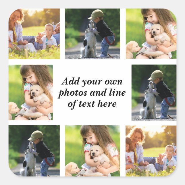 Make your own photo collage and text   square sticker (Front)