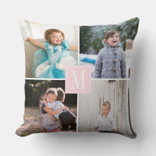 Make your own photo collage, monogram blush pink cushion