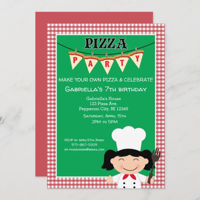 Make Your Own Pizza Birthday Party Invitation (Front/Back)