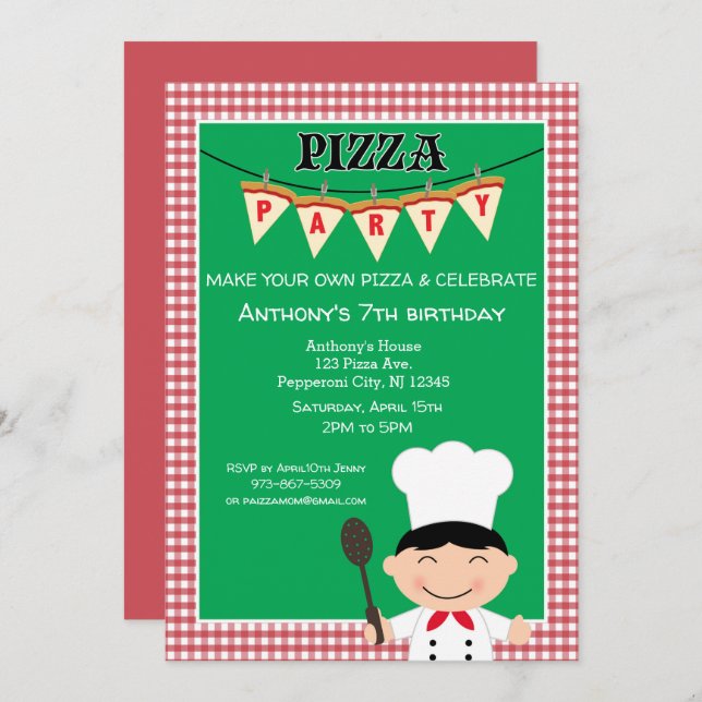 Make Your Own Pizza  Boy Birthday Party Invitation (Front/Back)