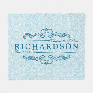 Make Your Own Sky Blue Damask Anniversary Monogram Fleece Blanket