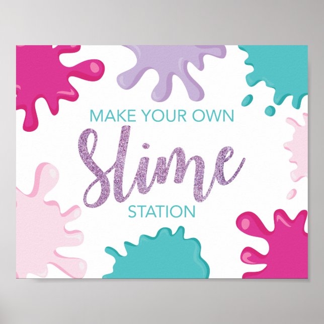 Make your own Slime birthday party sign pink (Front)
