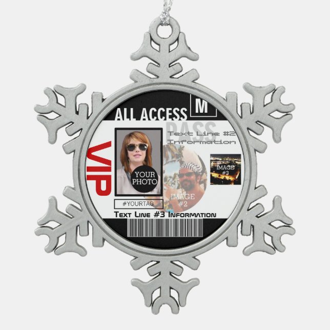 Make Your Own VIP Pass 8 ways to Personalise Snowflake Pewter Christmas Ornament (Front)