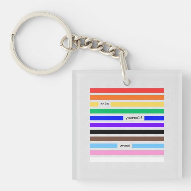 Make Yourself Proud Rainbow Redaction Pride 2026 Key Ring (Front)