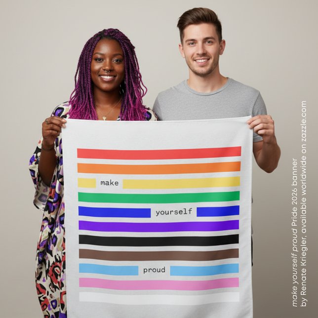 Make Yourself Proud Rainbow Redaction Pride 2026 Tapestry (make yourself proud rainbow redaction poem Pride 2026 banner by Renate Kriegler available on Zazzle)