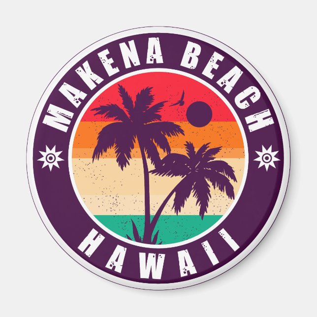 Makena Beach Hawaii Retro Palm Trees 60s Souvenirs Magnet (Front)