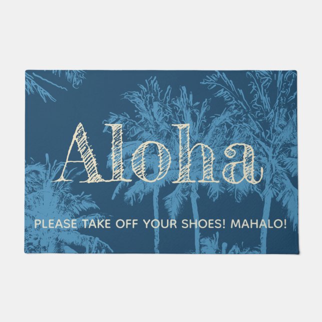 Makena Beach Hawaiian Sketchy Palms Aloha Doormat (Front)