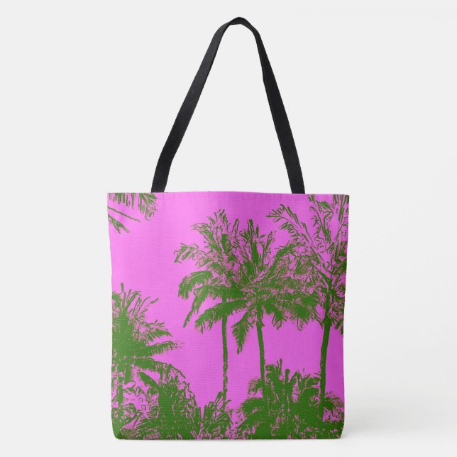 Makena Beach Hawaiian Sketchy Palms Beach Bag (Front)