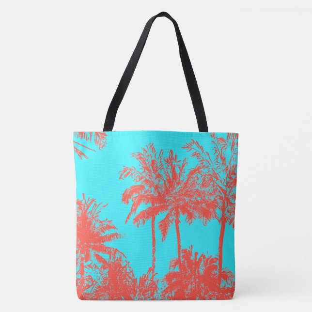 Makena Beach Hawaiian Sketchy Palms Beach Bag (Front)