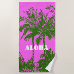 Makena Beach Hawaiian Sketchy Palms Fuchsia Beach Towel