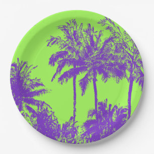 Makena Beach Hawaiian Sketchy Palms Paper Plate