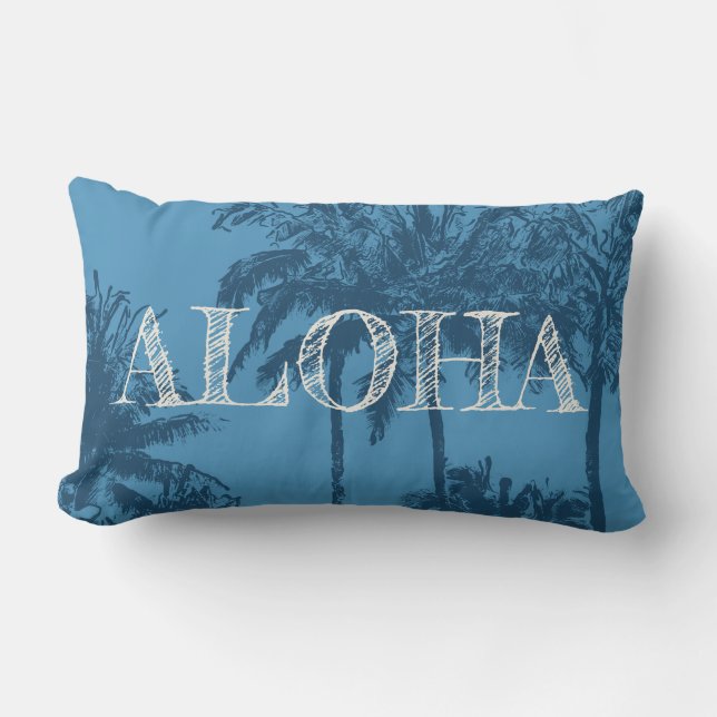 Makena Beach Hawaiian Sketchy Palms Reversible Lumbar Cushion (Front)