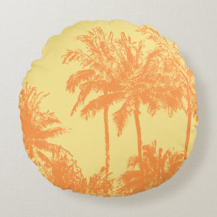 Makena Beach Hawaiian Sketchy Palms Reversible Round Cushion