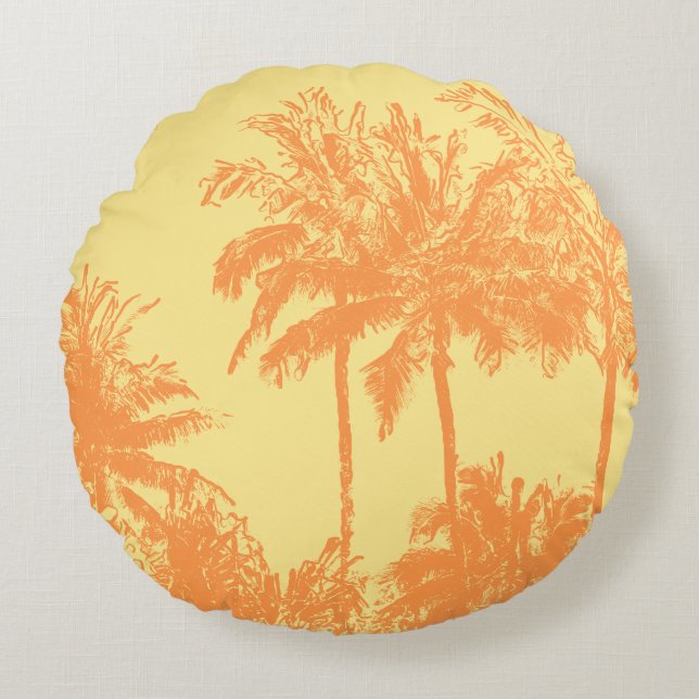 Makena Beach Hawaiian Sketchy Palms Reversible Round Cushion (Front)
