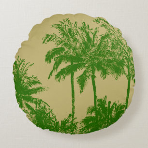 Makena Beach Hawaiian Sketchy Palms Reversible Round Cushion