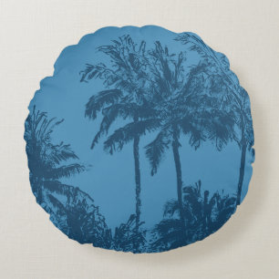 Makena Beach Hawaiian Sketchy Palms Reversible Round Cushion