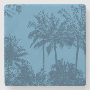 Makena Beach Hawaiian Sketchy Palms Stone Coaster