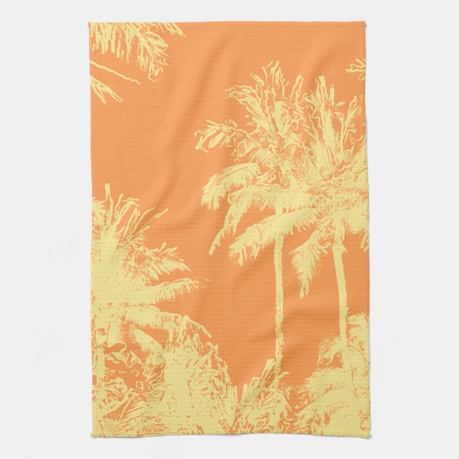 Makena Beach Hawaiian Sketchy Palms Tea Towel (Vertical)