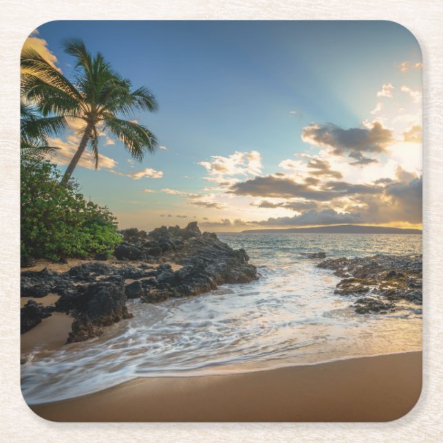 Makena Beach | Makena Cove Square Paper Coaster (Front)