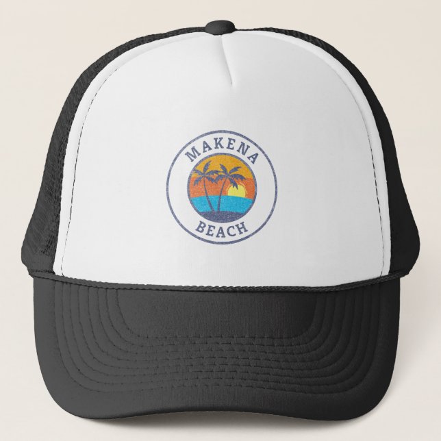Makena Beach, Maui Faded Classic Style Trucker Hat (Front)