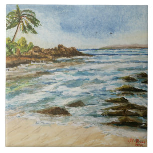 Makena Cove Hawaii Beach Watercolor Tile