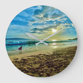 Makena Dreaming - Big Beach Maui Sunset Large Clock