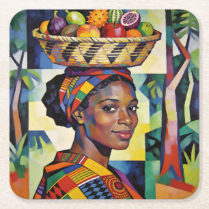 “Makena” - Geometry of Beauty - Black History Square Paper Coaster