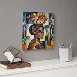 “Makena” - Geometry of Beauty - Black History Square Wall Clock