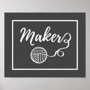 Maker Yarn + Crafts Typography Dark Poster