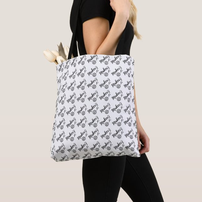 Maker • Yarn & Crafts Typography Pattern Tote Bag (Close Up)
