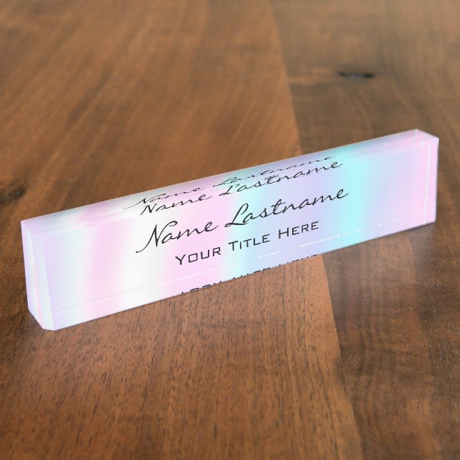 Makeup Aesthetician Beauty Holograph Unicorn Pink Nameplate (Side)