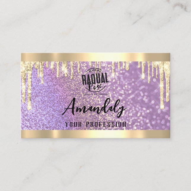 Makeup Aesthetician Lash QR Logo Purple Drips  Business Card (Front)