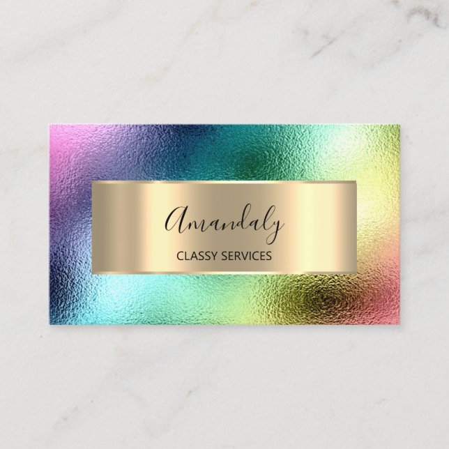 Makeup Affiliate Marketing Holographic Rainbow Business Card (Front)