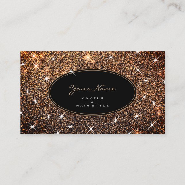 Makeup and Hair Luminous Rose Gold Glitter Elegant Business Card (Front)