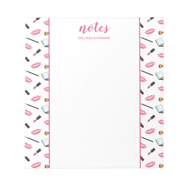 Makeup And Lips As Borders With Personalised Name Notepad (Front)