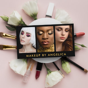 Makeup Artist 3 Photo Gold Business Card