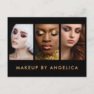 Makeup Artist 3 Photo Gold Business Postcard