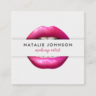 Makeup artist 3d fuchsia lips modern grey beauty square business card