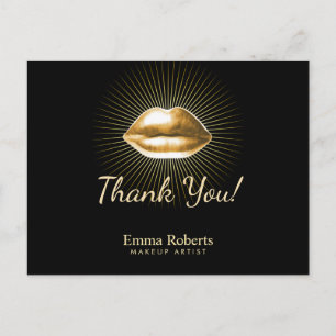 Makeup Artist 3D Gold Lips Beauty Salon Thank You Postcard