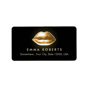Makeup Artist 3D Gold Lips Modern Beauty Salon Label