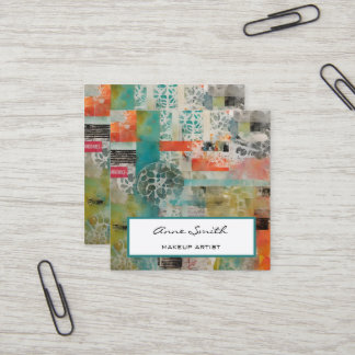 Makeup Artist Abstract Mixed Media Collage Square Business Card